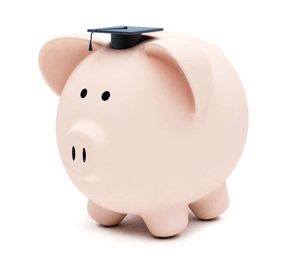 Education piggybank isolated over a white background
